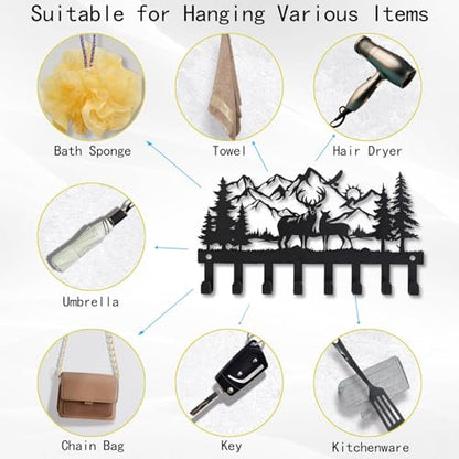 Deer Metal Key Holder for Wall, 14.5" X 8.9", Key Hooks for Wall Organizer, Key Rack, Forest Theme Coat Hat Towel Hooks, Ideal for Living Roo - size: Medium, style: Deer