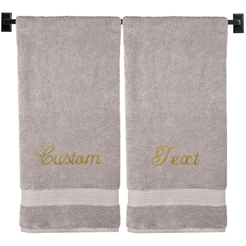 Personalized Bath Towels | Set of 2 | Choose from 12 Fonts | Genuine Turkish Cotton | Oeko-Tex Certified | Personalized Towels | Bathroom Towels - color: Beige - Bath Towels