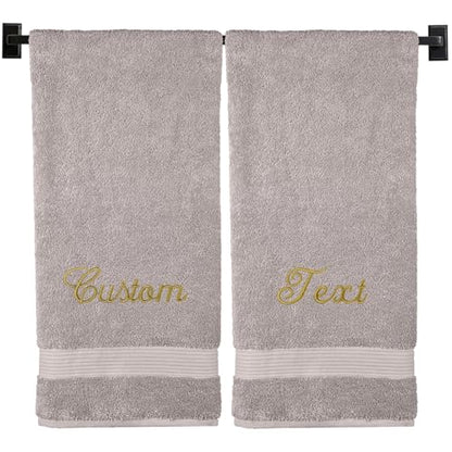 Personalized Bath Towels | Set of 2 | Choose from 12 Fonts | Genuine Turkish Cotton | Oeko-Tex Certified | Personalized Towels | Bathroom Towels - color: Beige - Bath Towels