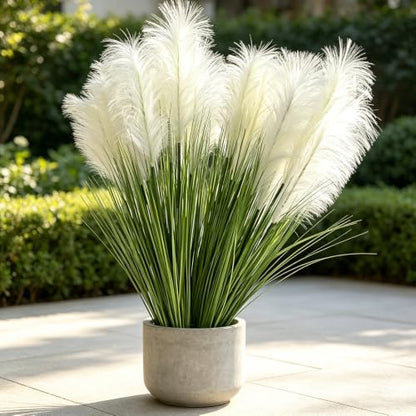 Artificial Pampas Grass, 5PCS 5 Heads Faux White Reed Grass, 36Inch Tall Fake Pampas Grass for Home Decor, Living Room, Floor Vase, Wedding & Farmhouse Indoor Outdoor Decor