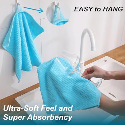 8 Pack Kitchen Towels and Dishcloths Set, 100% Ring Spun Cotton 16 x 25 inches Kitchen Towels and 13 x 13 in Dish Cloths Super Soft and Absorbent Towels Set - color: Ocean