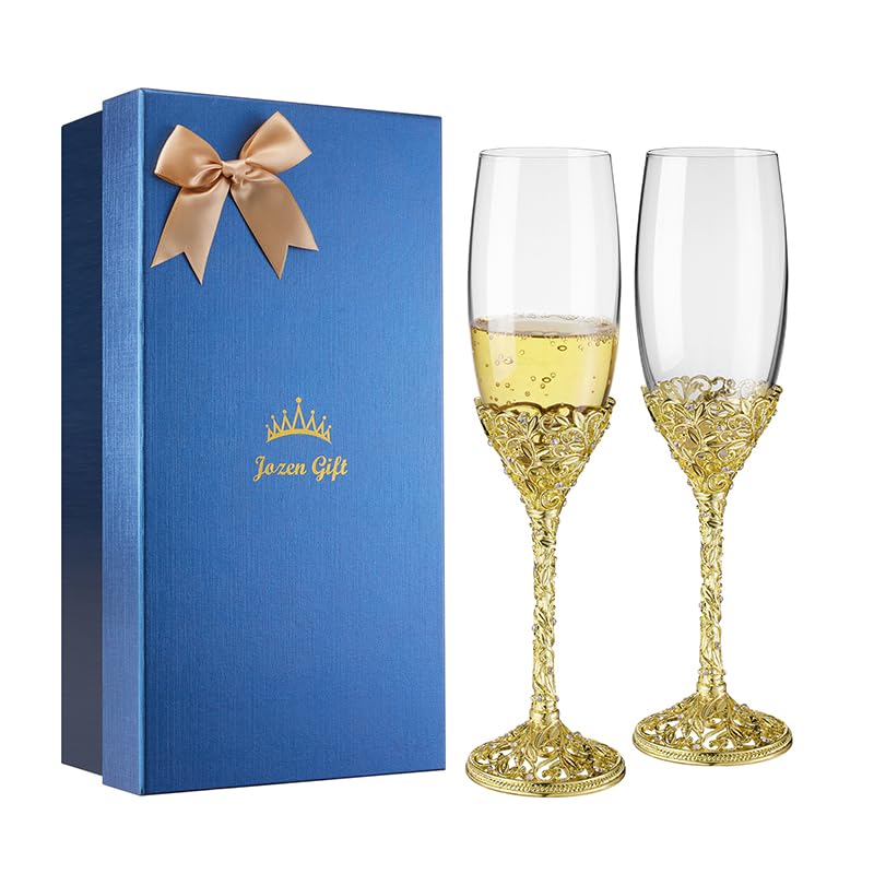 Champagne Flutes -His and Hers,Wedding Toasting Glasses for Engagement Celebrations, Bridal Shower and Registry Idea, Tall Wine Glasses for Bride and Groom Gifts,7oz (Gold New) - color: Gold New