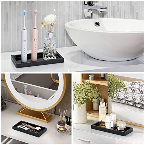 Emibele Bathroom Vanity Tray Countertop, 8" Rectangular Marble Resin Tray | Dresser Kitchen Sink Tray, for Jewelry Cosmetic Perfume Soap Candle, Compact Lightweight Waterproof, Mini Size, Black - color: Black, size: 7.7" x 3.9" x 0.8"