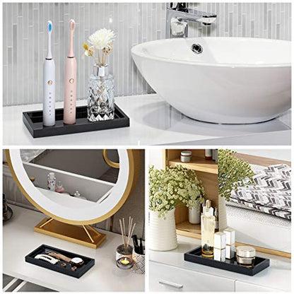 Emibele Bathroom Vanity Tray Countertop, 8" Rectangular Marble Resin Tray | Dresser Kitchen Sink Tray, for Jewelry Cosmetic Perfume Soap Candle, Compact Lightweight Waterproof, Mini Size, Black - color: Black, size: 7.7" x 3.9" x 0.8"