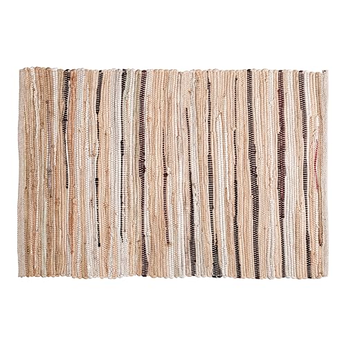 The Beer Balley Chindi Woven Rug 2x3 Feet - Beige | Farmhouse Cotton Rag Rugs for Entryway, Easy Clean Braided Door Mat - color: Beige, size: 2 x 3 feet