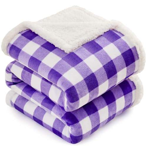 BEAUTEX Christmas Sherpa Fleece Throw Blanket Soft Warm Buffalo Plaid | Plush Blanket & Throw, Winter Cozy Fuzzy for Couch, Sofa, Bed (Purple, 50" x 60") - color: Purple, size: Throw-50"x60"