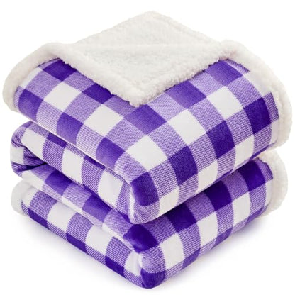 BEAUTEX Christmas Sherpa Fleece Throw Blanket Soft Warm Buffalo Plaid | Plush Blanket & Throw, Winter Cozy Fuzzy for Couch, Sofa, Bed (Purple, 50" x 60") - color: Purple, size: Throw-50"x60"