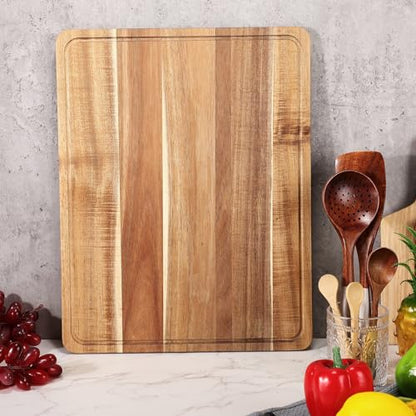 Nuogo 6 Pcs Large Acacia Wood Cutting Boards, Reversible Wooden Chopping Board with Juice Groove, Charcuterie Butcher Block for Kitchen Meat, Veggies & Fruit(18 x 14 Inch) - size: 18 x 14 Inch