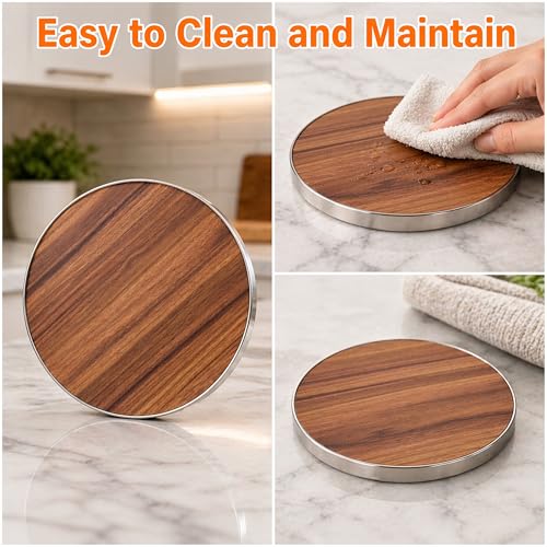 7 Inch Round Trivet Acacia Wood and Stainless Steel Frame | Heat-Resistant, Multi-Purpose Hot Pad, For Pots Pans and Dishes, Elegant Table Protector, Durable and Stylish