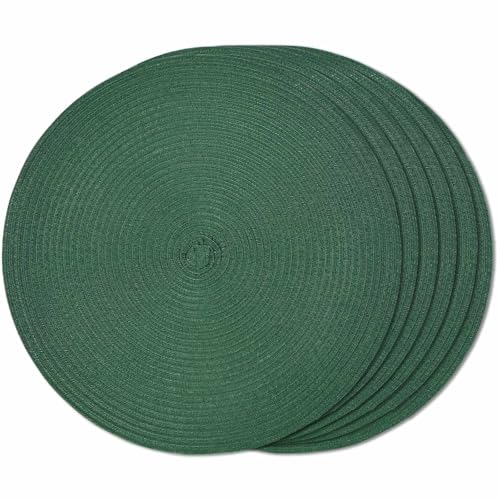 FunWheat Round Braided Placemats Set of 6 Place mats for Dining Tables Woven Heat Resistant Table Mats 15 inch (Dark Green) - color: Solid Dark Green, size: 6pcs