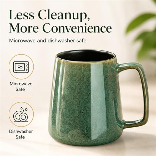 Extra Large Tall Coffee Mugs with Handle - Set of 2, 24 oz Ceramic, Dishwasher & Microwave Safe, Blue and Green - color: 24 oz-Blue&Green