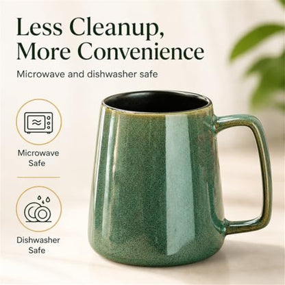 Extra Large Tall Coffee Mugs with Handle - Set of 2, 24 oz Ceramic, Dishwasher & Microwave Safe, Blue and Green - color: 24 oz-Blue&Green