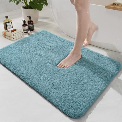 Spa Blue Bathroom Rug Set 2 Piece Bath Mat 21x34 U Shape Toilet Rug 21x21 | Absorbent,Washable,Non Slip Bathroom Rugs Sets,Contour Mat for Toilet - color: Spa Blue