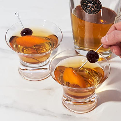 Viski Heavy Base Stemless Manhattan Glasses Set of 2 - Premium Crystal Cocktail Glass, Stemless Martini Glasses, Cocktail Glass Gift Set, 7 oz - style: Classic