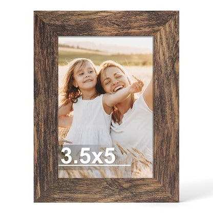 Hongkee 3.5x5 Picture Frame with Real Glass Wood Frame(Rustic Brown, 1 Pack) - color: Rustic Brown, size: 3.5X5 in