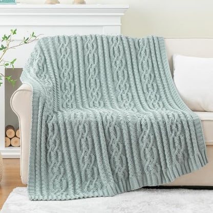 Battilo Sage Green Throw Blanket for Couch, 51"x67", Textured Knit Blanket - color: Sage Green