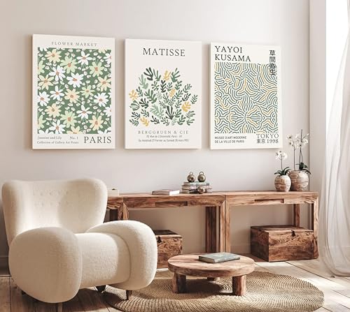 Induslyfe Large Framed Green Wall Art Canvas Decor Set of 3, Matisse Wall Art Framed Prints Posters Mid Century Modern Art, Aesthetic Floral Botanical Wall Art for Bedroom, Living Room, Bathroom 18x24 - color: Green, size: 18"x24"