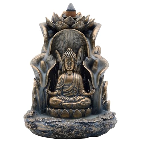 ICE ARMOR 5.5" H Bronze Buddha with Louts Backflow Incense Burner Statue Incense Holder Figurine Statue Sculpture Ornament Decoration Home/Room Decor Ideas