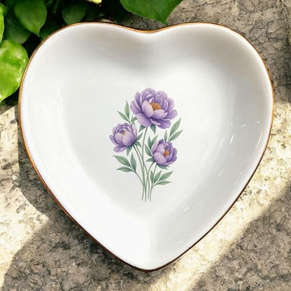 Birth Month Flower Ring Jewelry Dish Tray-Floral Ring Holder for Hippie,Nature,Pace-Birthday Gifts for Mom,Mother-in-law,Step Mom,Aunt,Grandma,Sister,Friends (11 - November (Peony)) - style: 11 - November (Peony)