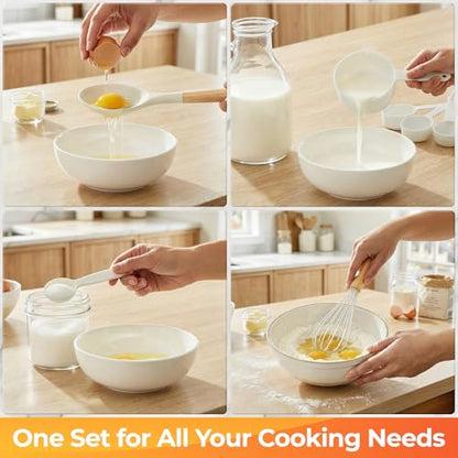 33Pcs Kitchen Utensils Set Silicone Cooking Utensils Set with Wooden Handle | Heat-Resistant, Dishwasher Safe, BPA-Free Silicone Kitchen Utensil Set with Wooden Handles & Holder for Nonstick Cookware - color: White