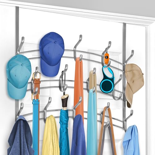 LYNK PROFESSIONAL® HOME™ Over the Door Hooks - 28 Hook – Over the Door Coat Rack - Over the Door Hanger - Hanging Towels or Clothes - Bathroom, Bedroom, Laundry Room - Lifetime Ltd. Warranty, Platinum - color: Platinum, size: 28 Hooks Meridian