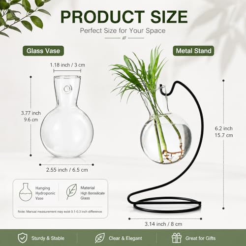 Desktop Glass Plant Propagation Station with Metal Stand,Tabletop Plant Terrarium,Hydroponics Vase for Propagating Hydroponic Office Garden Home Decor, for Weddings, Centerpieces (4)