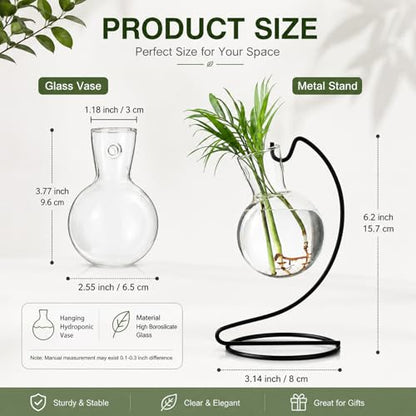 Desktop Glass Plant Propagation Station with Metal Stand,Tabletop Plant Terrarium,Hydroponics Vase for Propagating Hydroponic Office Garden Home Decor, for Weddings, Centerpieces (4)