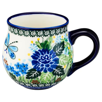 13oz Ceramic Coffee Mug, Hand-Painted Floral Polish Pottery Style Cup, Large Stoneware Tea Mug with Handle, Microwave & Dishwasher Safe (Butterfly and flower A) - color: Butterfly and flower A