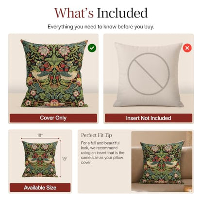 William Morris Strawberry Thief B Black Tapestry Throw Pillow Cover 18 x 18 - color: Black Strawberry I