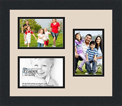 ArtToFrames Collage Photo Frame Double Mat with 3-4x6 Openings and Satin Black Frame - color: Alabaster, size: 3 - 4x6