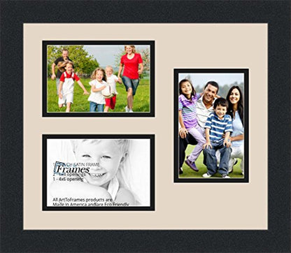 ArtToFrames Collage Photo Frame Double Mat with 3-4x6 Openings and Satin Black Frame - color: Alabaster, size: 3 - 4x6