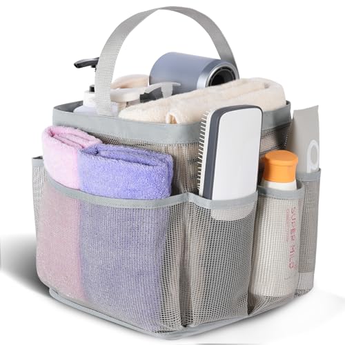 EUDELE Mesh Shower Caddy Portable for College Dorm Room Essentials,Portable Shower Caddy Dorm with 9-Pocket Large Capacity, Shower Bag for Beach, Swimming, Gym, Travel essentials, Grey - color: All Grey