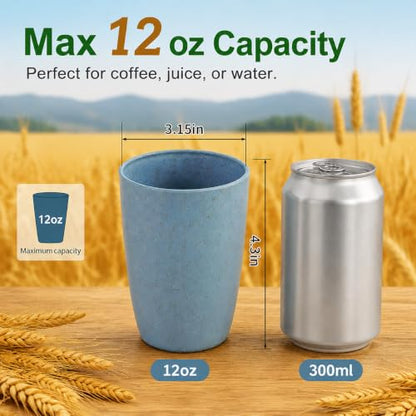 Wheat Straw Colored 6 Pack Kids Cups 12 OZ | Reusable Open Drinking Glasses BPA Free Dishwasher & Microwave Safe