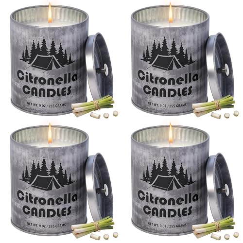 Citronella Candles Set for Indoor and Outdoor Use, Set of 4, 9oz Each, Long Lasting 40+ Hours Soy Wax Scented Candles, Smokeless Natural Candle Gift Set for Patio, Camping, Garden, Backyard - color: Black Outdoor