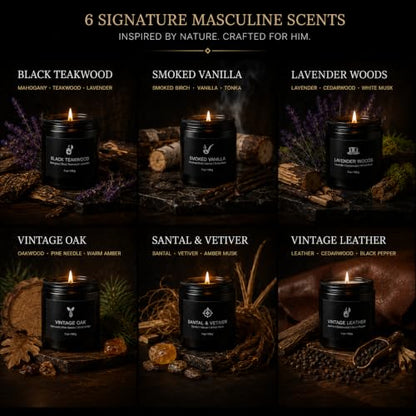 Scented Candles for Men, 6 Masculine Scents Set, 7 oz Each | 200H Burn Time, Woody Manly Gift Set, 7% Oil - size: 6 Pack - New Aroma