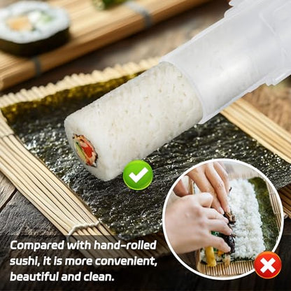 Sushi Making Kit, Upgraded 11.8 Inches Sushi Roller, Sushi Rolling Mat Sushi Maker Sushi Kit, Sushi Bazooka Easy Made Sushi - color: Translucent White
