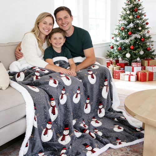 Catalonia Snowman Blanket, Holiday Theme Sherpa Fleece Throw, Blanket for Couch and Bed, Christmas Blanket | Super Soft, Comfy, Cozy, Fluffy, Warm | 60x80 inch, Grey - color: Snowman, size: 60"x80"