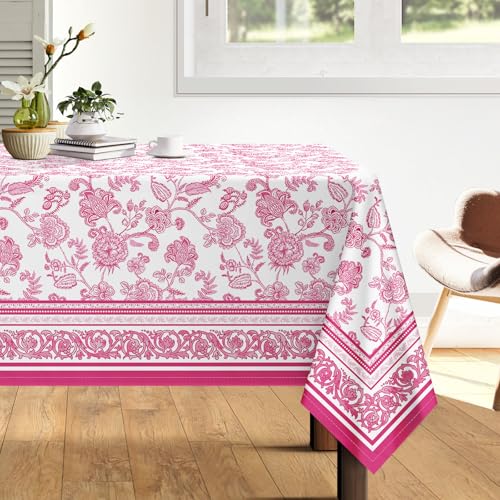 Rustic Pink Floral Tablecloth Waterproof, Classic French Country Table Cloth Rectangle Stain Resistant, Washable Table Cover for Home Kitchen Dining Party Decoration (55×70 Inch) - color: Red Flower