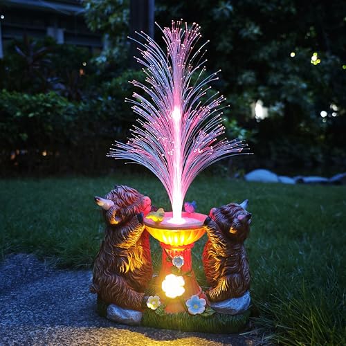Solar Highland Cow Garden Decor -Resin Highland Cows Figurines Lights and Colour Changing Optical Fiber with Solar LED Lights,Outdoor Statues Decoration for Patio Yard Lawn - color: Brown（ Highland Cow ）