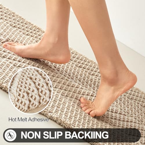 Sunfly Waffle Runner Rug Bathroom, Boho Bath Mat Super Absorbent & Quick Dry, Non-Slip Washable with Tassels, Ultra Soft Farmhouse Long Bathroom Rug 24"x60" Beige - color: Beige, size: 2' x 5' (Rectangular)