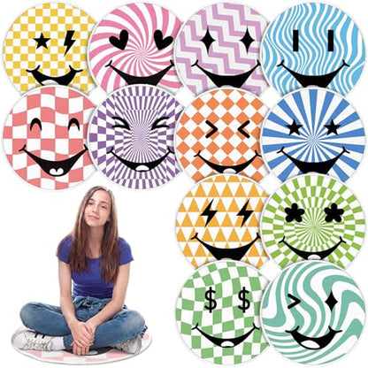 12 Pcs Carpet Circle Seats, 15 Inch Round Classroom Rug, Non Slip Corner Floor Cushion Mat, Circle Time Rug for Living Room, Learning, Playing Areas, Story Time, Group Activity(Happy Face) - style: Happy Face