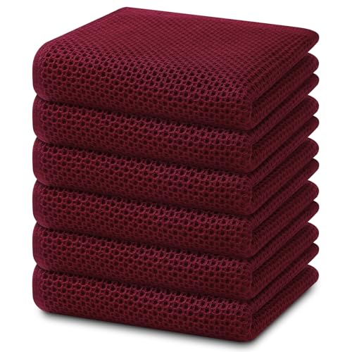 Homaxy 100% Cotton Waffle Weave Kitchen Dish Towels 6-Pack, Burgundy | 13 x 28 Inches, Ultra Soft Absorbent Dish Towels, Quick Drying Cleaning Towels - color: Burgundy, size: 13 X 28 - 6 Pack