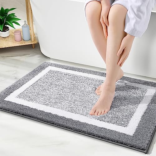 OLANLY Bathroom Rugs 36x24, Soft Absorbent Microfiber Bath Rugs, Grey | Non-Slip, Machine Washable, Quick Dry Shaggy Bath Carpet, Suitable for Bathroom Floor, Tub, Shower - color: Grey and White, size: 36" X 24"