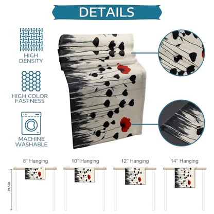 Table Runner and Placemats Set of 6 Abstract Red Floral Decorative Dining Table Runner with Matching Placemats Black Plant Leaf Table Decor for Kitchen Dining Room and Everyday Use 13x70in - size: 13"x70"+6pcs