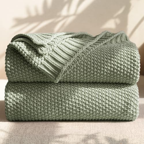 100% Cotton Cable Knit Throw Blanket, Large Lightweight Soft Knit Blanket for Sofa Couch Bed, Breathable All-Season Throw, Cozy Decorative Blanket, 60 x 80 Inch,Sage - color: Sage, size: Twin(60" X 80")