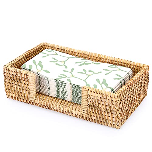 Sumnacon Napkin Holder Rattan Guest Towel Holder Tray for Bathroom,Woven Bathroom Napkin Holder Tray Decorative Napkin Holders for Kitchen Dining Table Party Holiday, Honey Brown - color: Honey Brown, size: 9.4 x 5.5 Inch/ Guest Towel