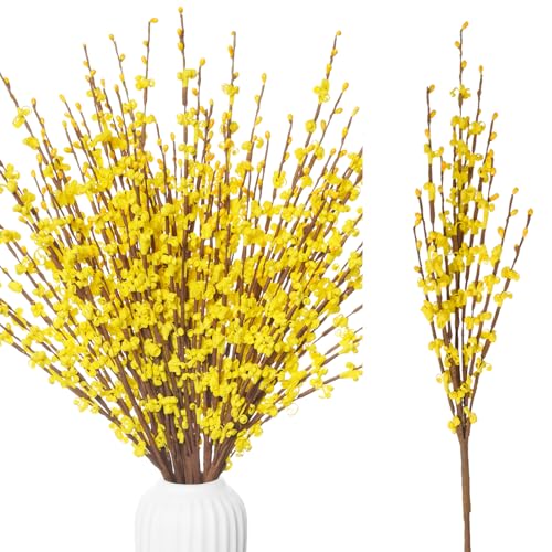 10Pcs Yellow Artificial Jasmine Flowers Stem for Vase DIY Wreath Decor | 29.5" Faux Jasmine Flower Bouquet Long Stem Tall Vase Filler Pussy Willow Branch Spring Home Wedding Table Centerpieces Decor - color: Yellow, size: 10pcs-29.5''