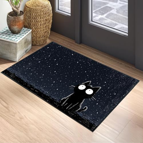 Cat Area Rug 2x3 ft Entry Rug Washable Boho Rugs Non Slip Low Pile Floral Door Mat Small Carpet for Bedroom, Bedside, Kids Room, Office, Dining Room - color: Black Cat, size: 2' x 3' (Rectangular)