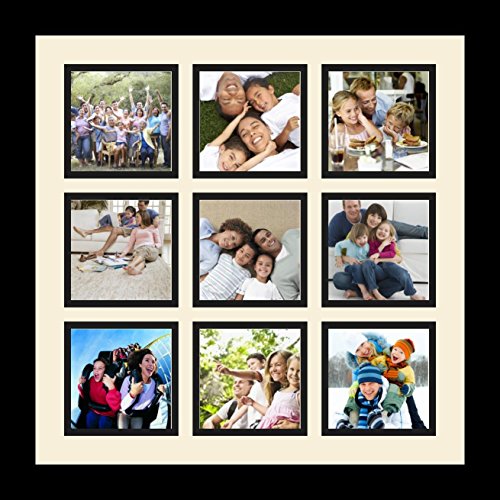 ArtToFrames Collage Photo Frame Single Mat with 9-4x4 Openings with Satin Black Frame and Alabaster mat. - color: 9 - 4x4 - (2147), size: Alabaster