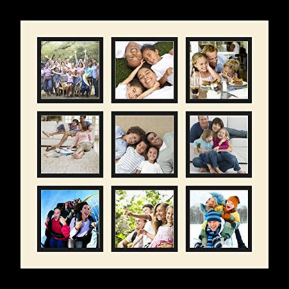 ArtToFrames Collage Photo Frame Single Mat with 9-4x4 Openings with Satin Black Frame and Alabaster mat. - color: 9 - 4x4 - (2147), size: Alabaster